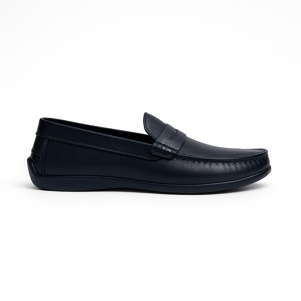 Black loafer shoe on a white background